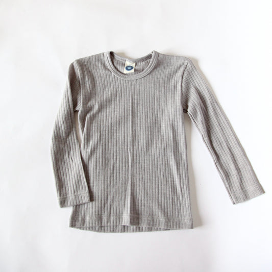 WOOL, COTTON & SILK LONG SLEEVE TOP - GREY MELANGE